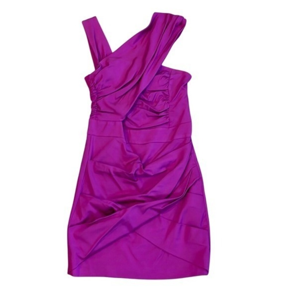 REISS Magenta Pink Ruched One-Shoulder Cocktail Dress Size 6 - Picture 2 of 7